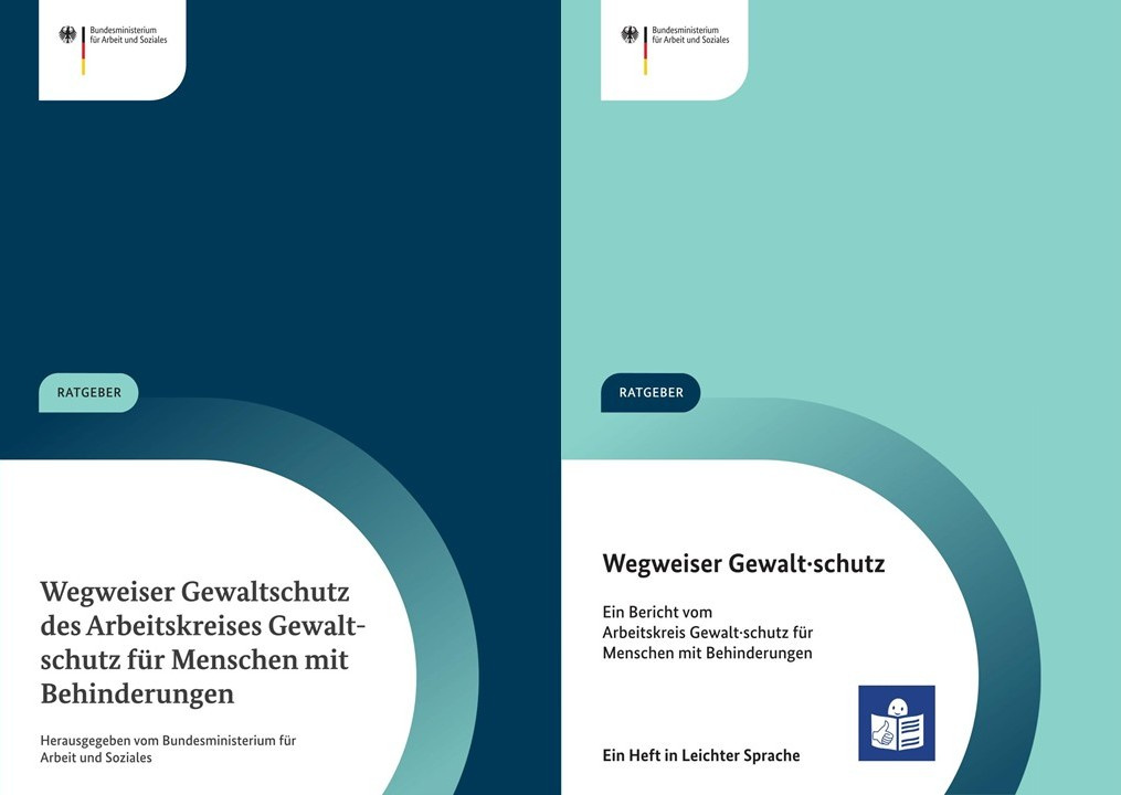 Die Titelseiten des Wegweisers Gewaltschutz in Leichter und Schwerer Sprache 
© BMAS